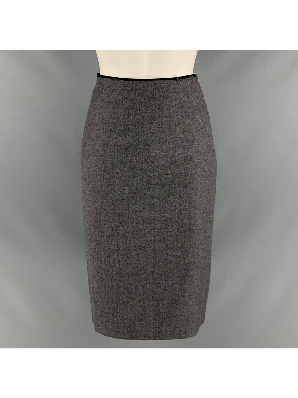 TSUNODA Size 0 Grey Wool Polyester Pleated Pencil Mid-Calf Skirt